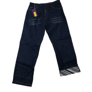 Silversilk Purple Label Jeans Men's 36‎ X 34 Denim Blue Striped Cuff Relaxed NWT